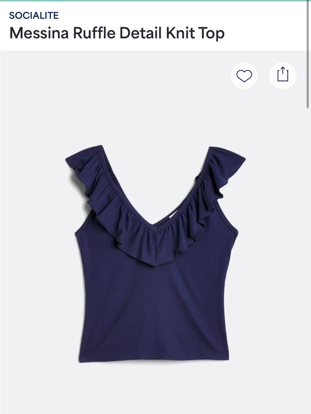 Socialite Navy Ruffle V-Neck Knit Tank